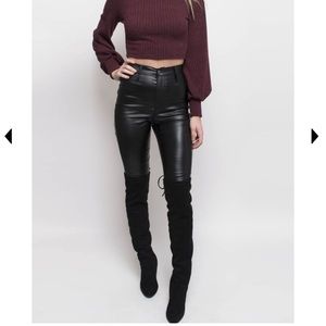 Henri girl high waisted black leather jeans